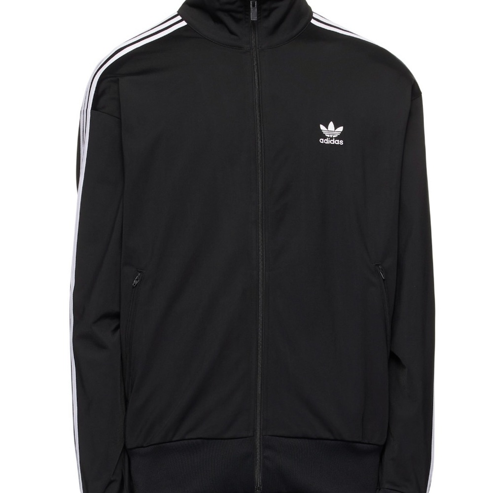 Adidas Men's Black Windbreaker with White Stripes